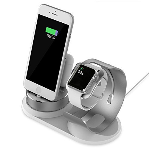 Multiple iPhone Charging Stand,Aluminum Station 4 in 1,Silver and White