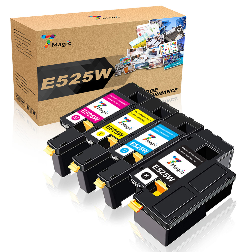 E525W Toner Cartridges 7Magic Compatible for Dell E525W E525 525 for Dell E525W Color Laser Printer for 593-BBJX 593-BBJU 593-BBJV 593-BBJW (BCMY, 4-Pack)